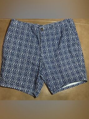 ASOS navy and White palm tree summer vacation 8 inch shorts